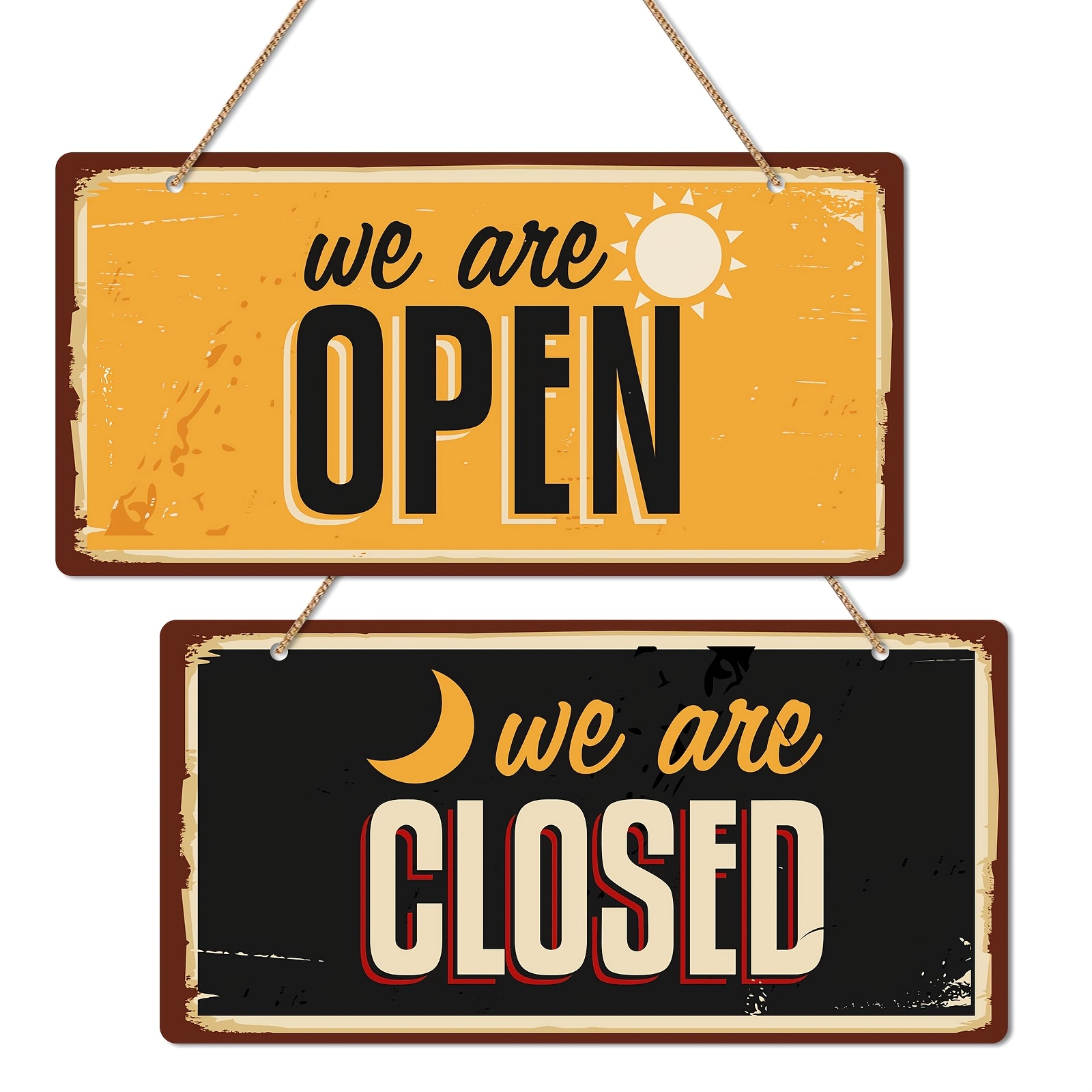 TEMU 2d Flat Design, 2pcs Set, Signboard Decoration With "open/closed" Text, Suitable For Bars, Pet Shops, Retail Stores, And Other , 2d Flat