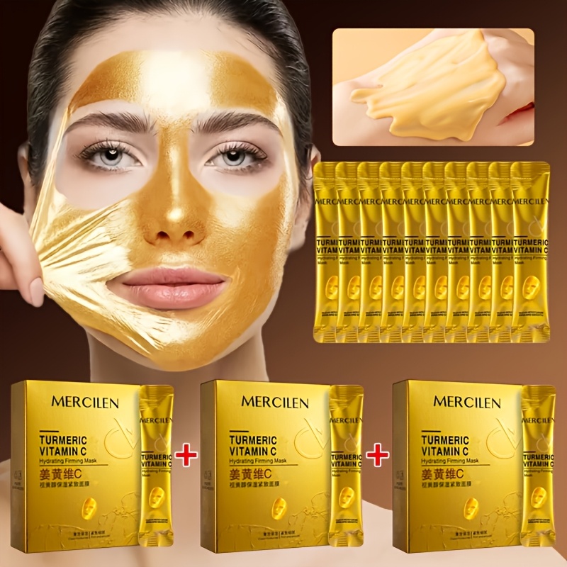 Image of Mercilen Turmeric Vitamin C Hydrating Firming Mask(/30pcs), Unisex-adult, Moisturizing, Alcohol-free, Suitable For Normal & , Plant-based Squalane, Skincare