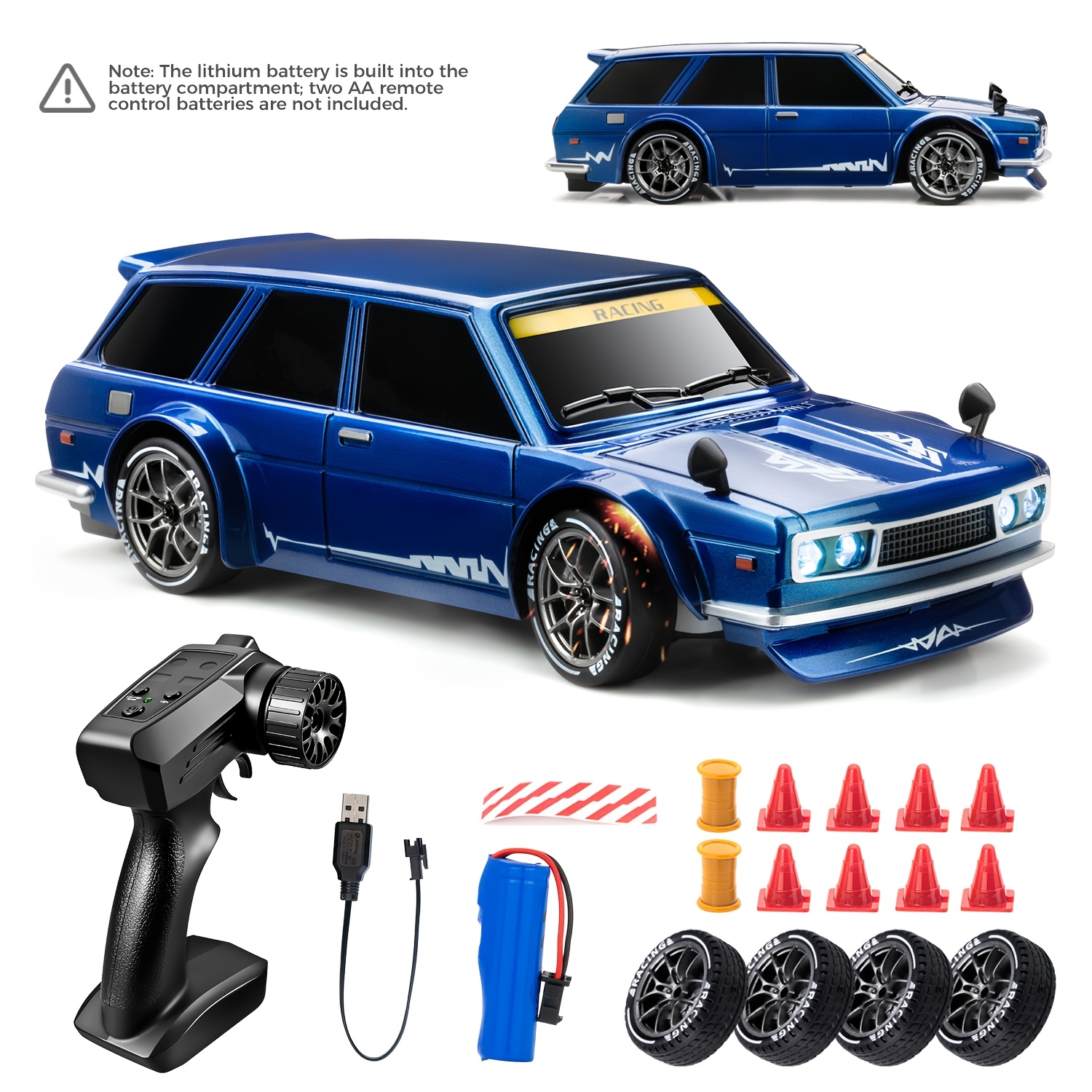 RC Drifta Auto, Mērogs 1:24, 2.4GHz 20KM/H 4WD Ātrgaitas RC Auto ar LED Gaismu, Viena Baterija un Drifta Riepas, Sacīkšu Sporta Rotaļlietas Auto