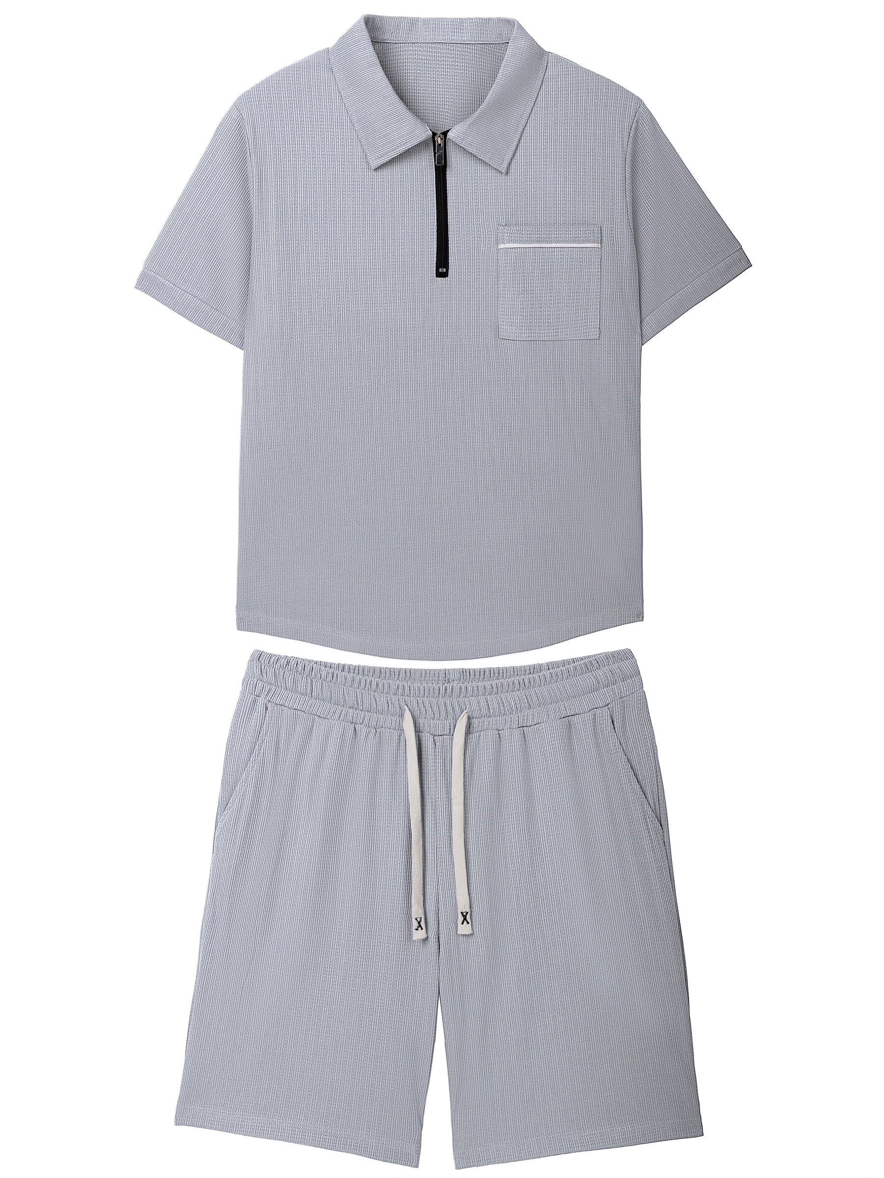Ensemble polo et short décontracté d'été pour homme avec couleur unie, manches courtes et détail de poche