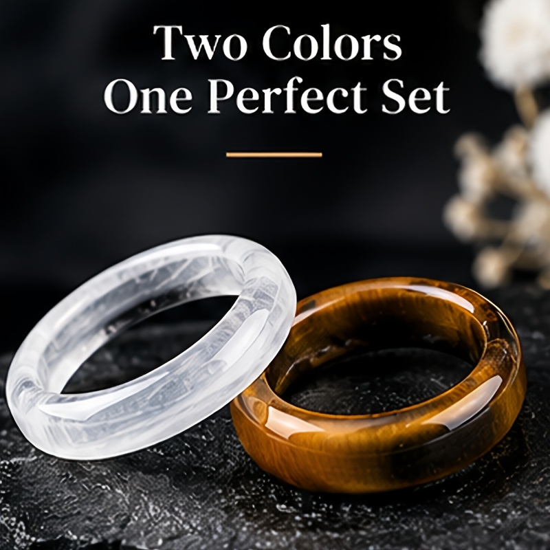 2pcs White Crystal Tiger's Eye Ring Set, Unisex Gift