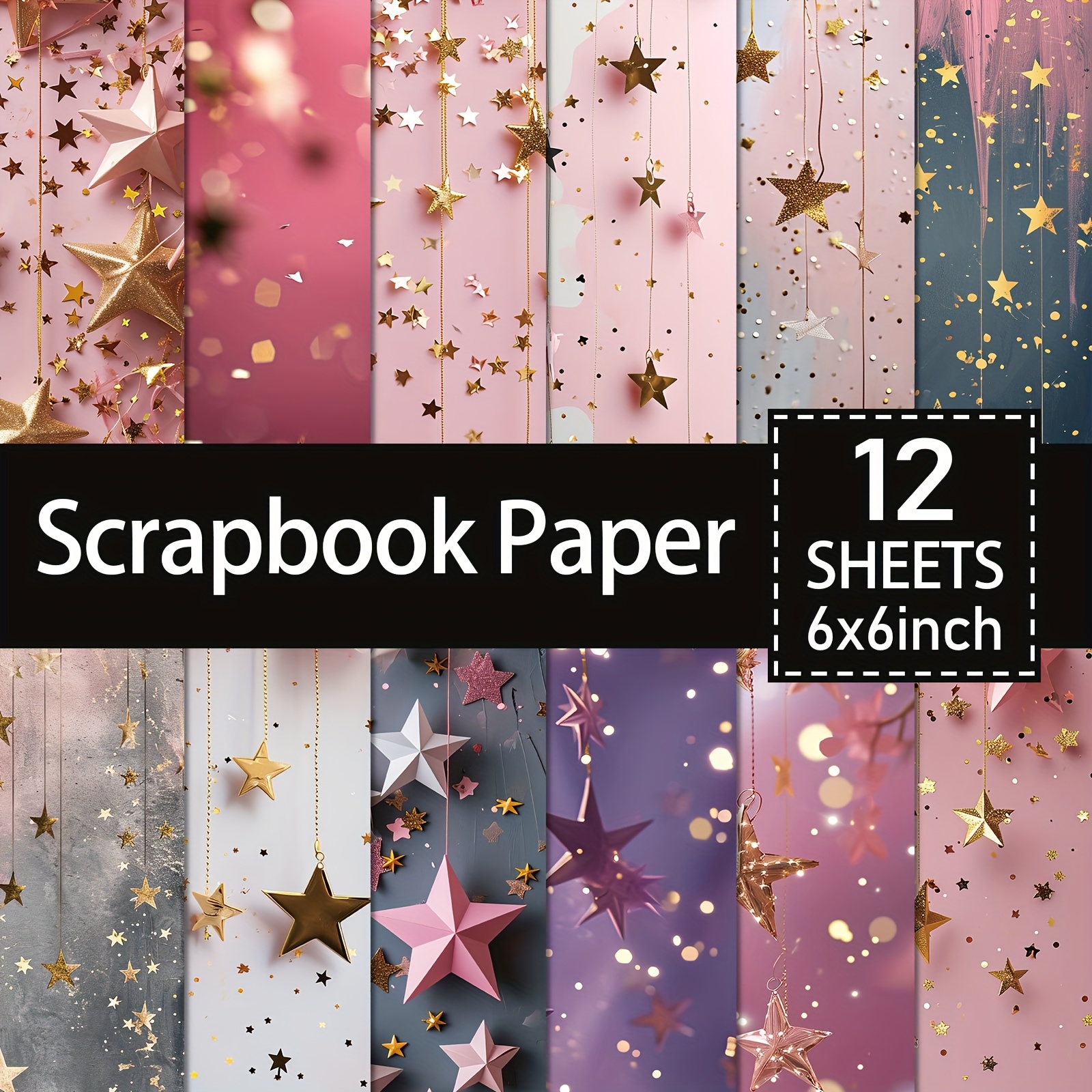 TEMU 12 Sheets Star Scrapbook Paper Pad - 6x6 Inch Cardstock, Decoration Scrapbooking, Birthday Gift Paper Pad, Supplies, Diy Card Making Scrapbook