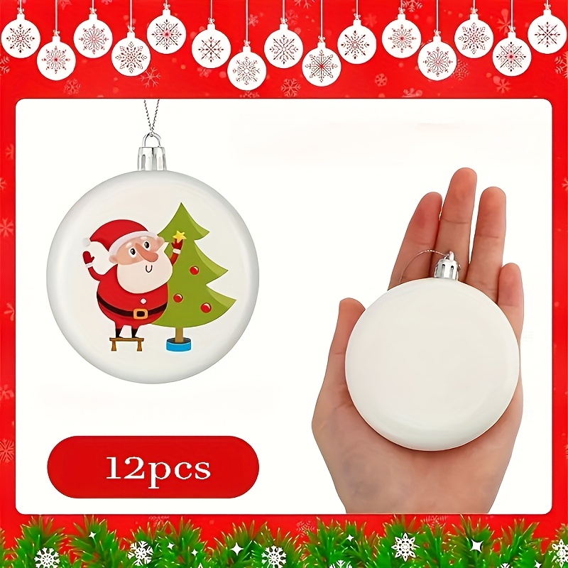TEMU 12 Pack Blank Christmas Ornaments For Personalized Crafts, Painting, Stickers, Plain Paintable Flat Discs For Decorating, Matte White, Christmas