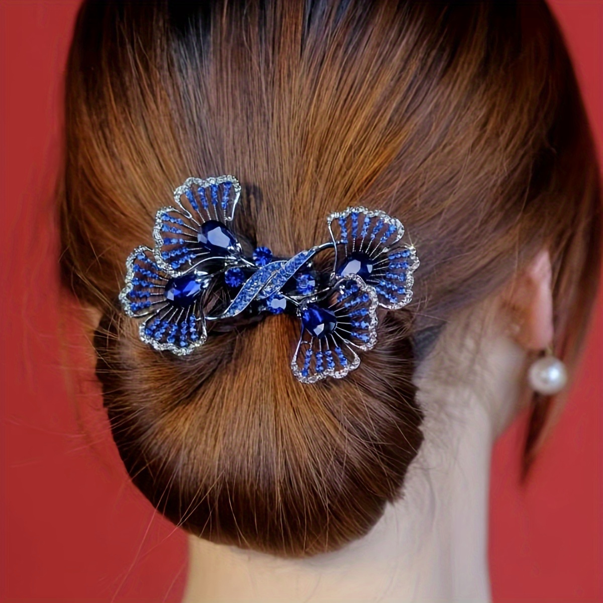 

1pc Elegant Rhinestone Leaf Hair Clip, Bun Maker Twist Clamp, Hairstyle Accessory For Women