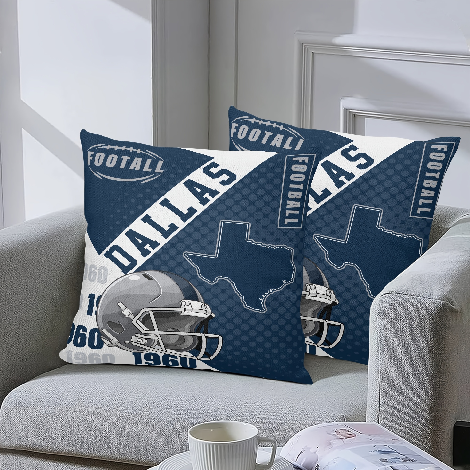 

2-pack Dallas Football Theme Pillow Covers, 18x18 Inch Cases, Contemporary Style, Zippered, Machine Washable, Polyester, For Living Room Sofa Bedroom Decor, Perfect Gift For Sports Fans