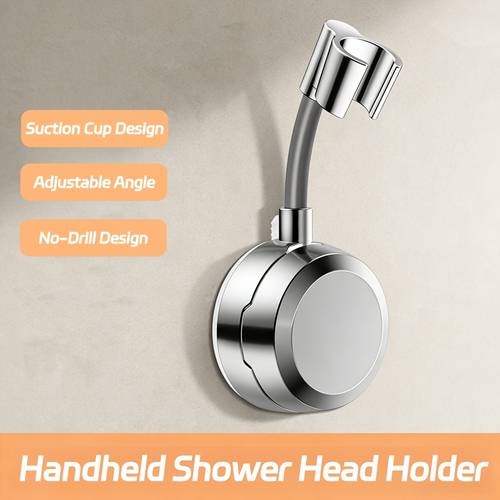 wall mounted shower suction cup bracket for bathroom adjustable angle handheld showerhead holder no drill installation made of abs in gray silvery and black shower additions gift