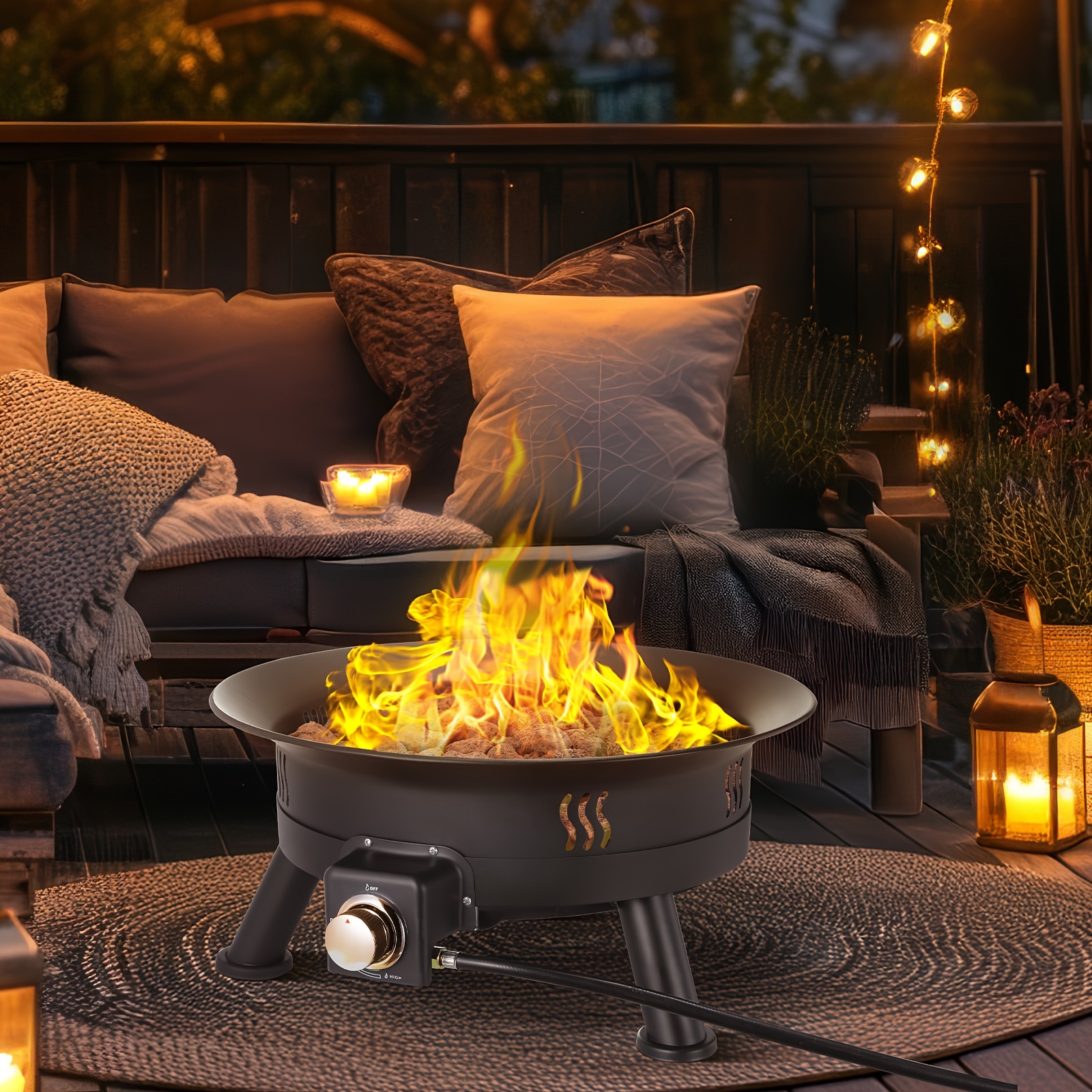 

24'' Propane Fire Pit, 58, 000 Btu Portable Gas Firepit, Camp Steel Gas Fire Bowl With Cover, Lava Rock, Tank Ring And Carry Straps For Patio, Backyard, Tailgating, Deck, Rv