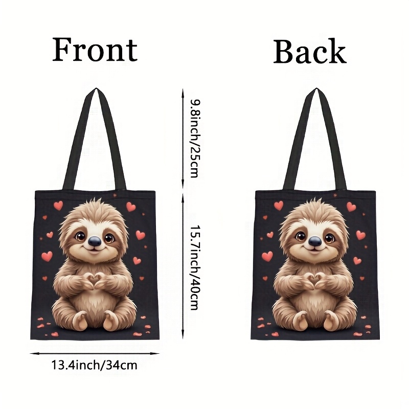 Image of 1pc Sloth Print Pattern Printing, Machine Washable Gift For Women, Valentine's Day, Mother's Day, Sister Gifts, Cute Tote Bag, Gift Bag, Everyday Gift Bag