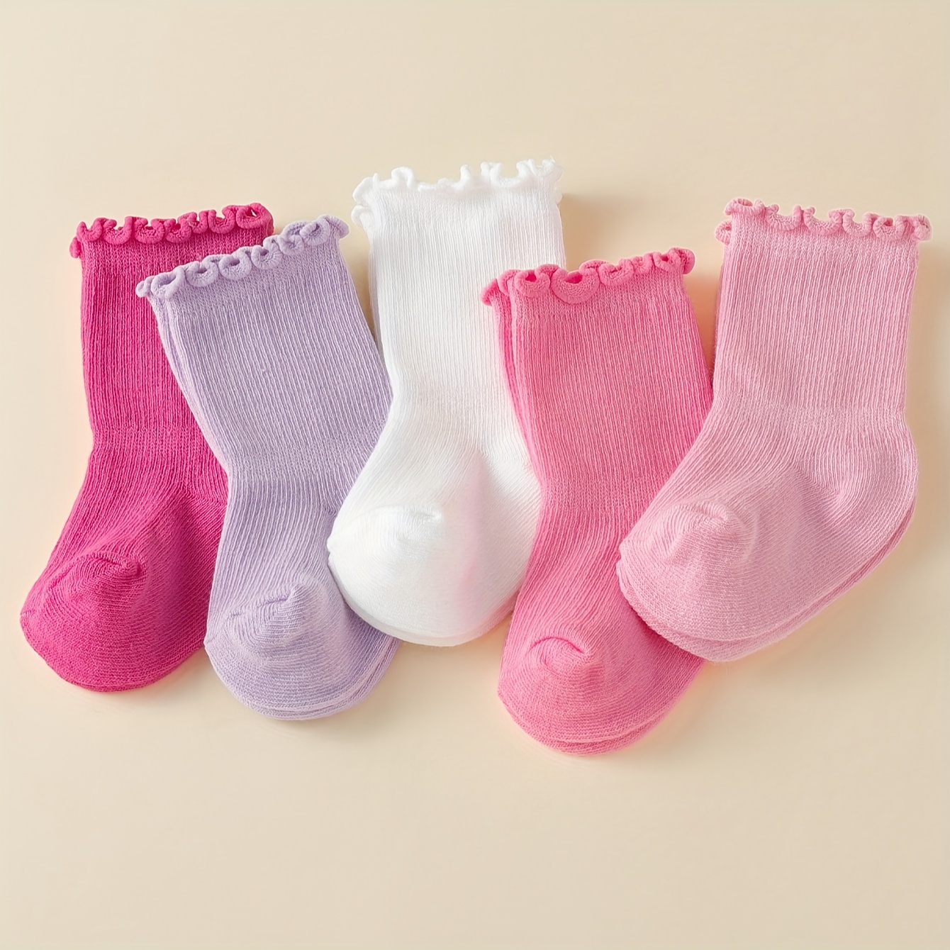 5 Pairs Autumn Multicolor Cartoon Cute Lace Trim Mid-calf Socks