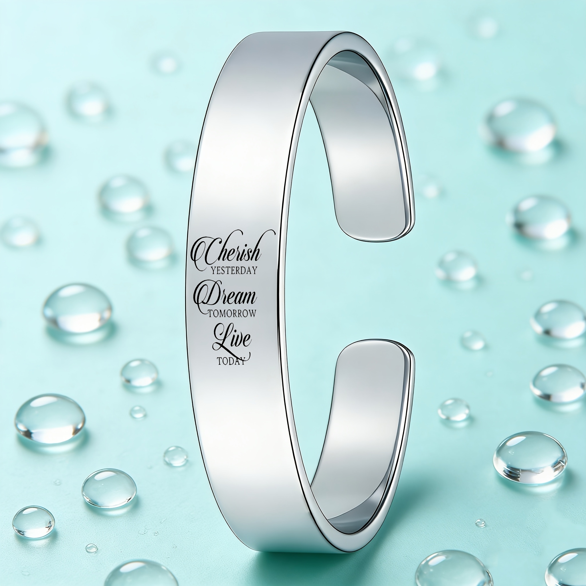 Women's Open Bangle Bracelet, 304 Stainless Steel, Inspirational Quote