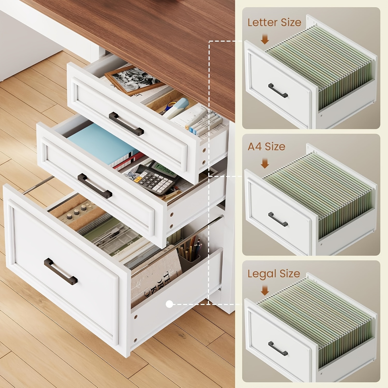 farmhouse l shaped electric standing desk 63 x 67 height adjustable metal 3 drawers and shelves freestanding plug powered Product details 4