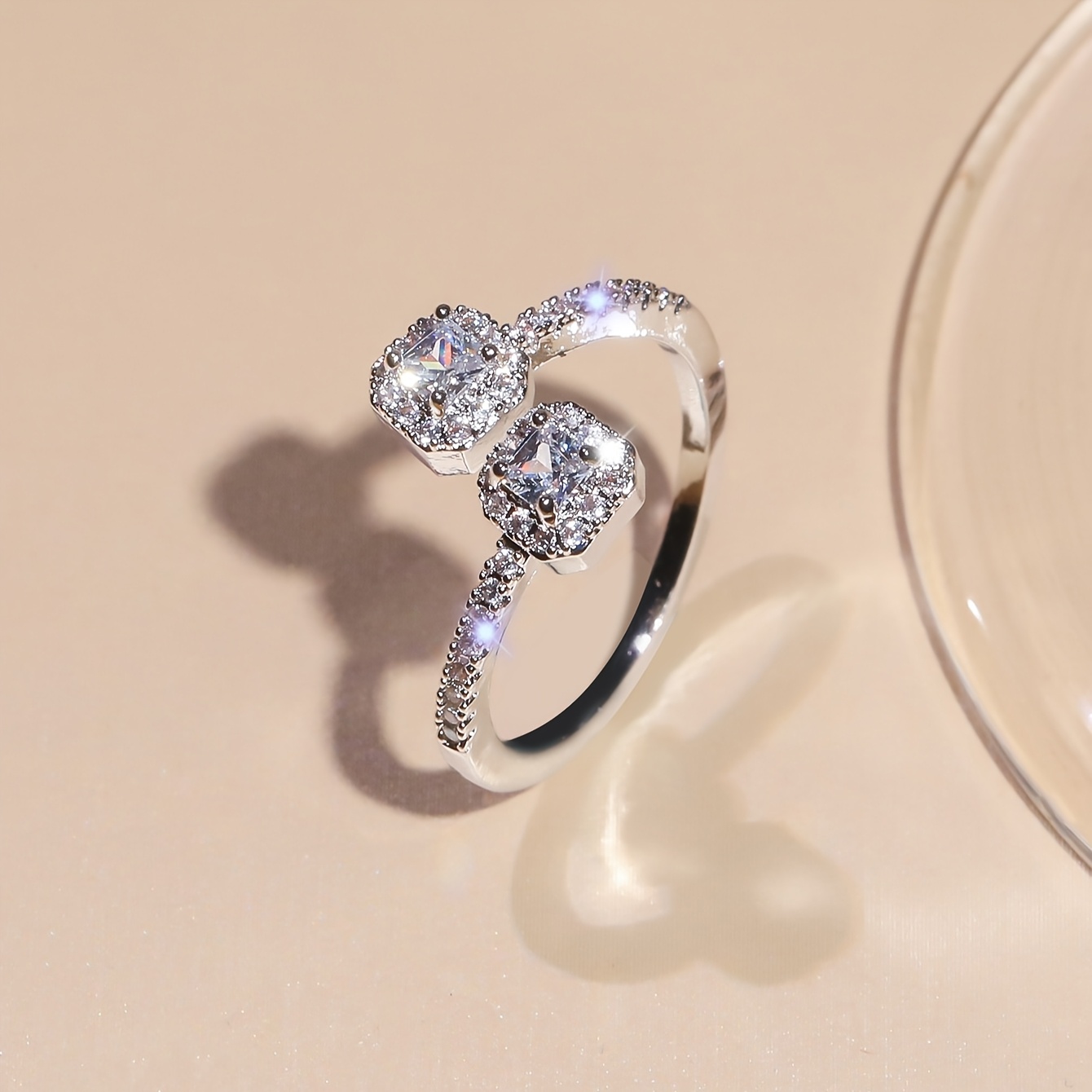 TEMU 1pc Synthetic Zirconia Style Creative Minimalist Engagement Ring Design Exquisite Suitable For Women' Wear