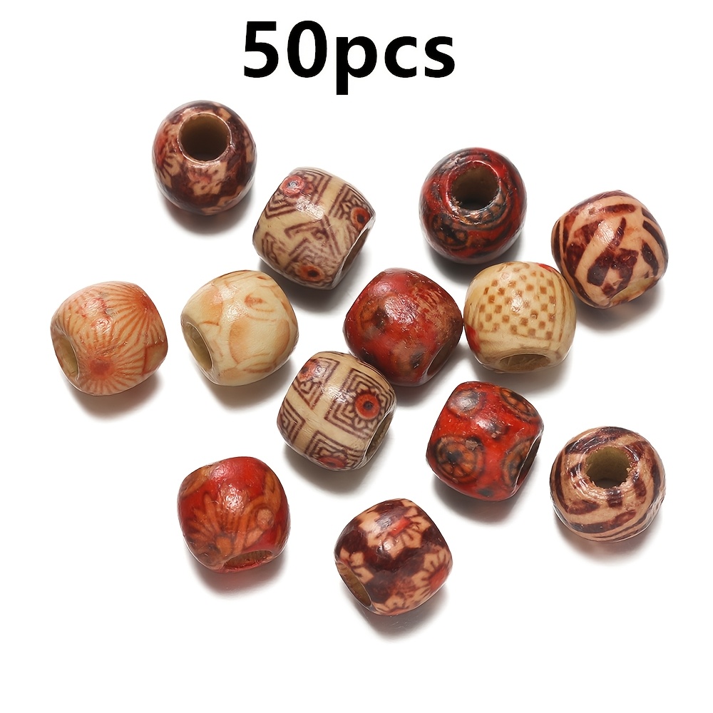 30/50/100pcs Multi-Sized Wooden Painted Drum Beads for DIY