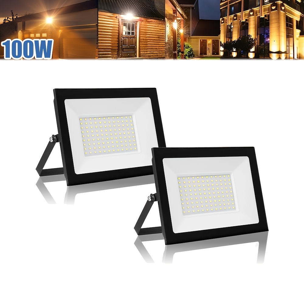 E-shop 2 Stück/Pack 100W Warmweiß LED Flutlicht IP65 Wetterfest Außen-Sicherheitslicht Gewerbliche Beleuchtung, Bau, Ideal für Hof, Garten, Stadion,