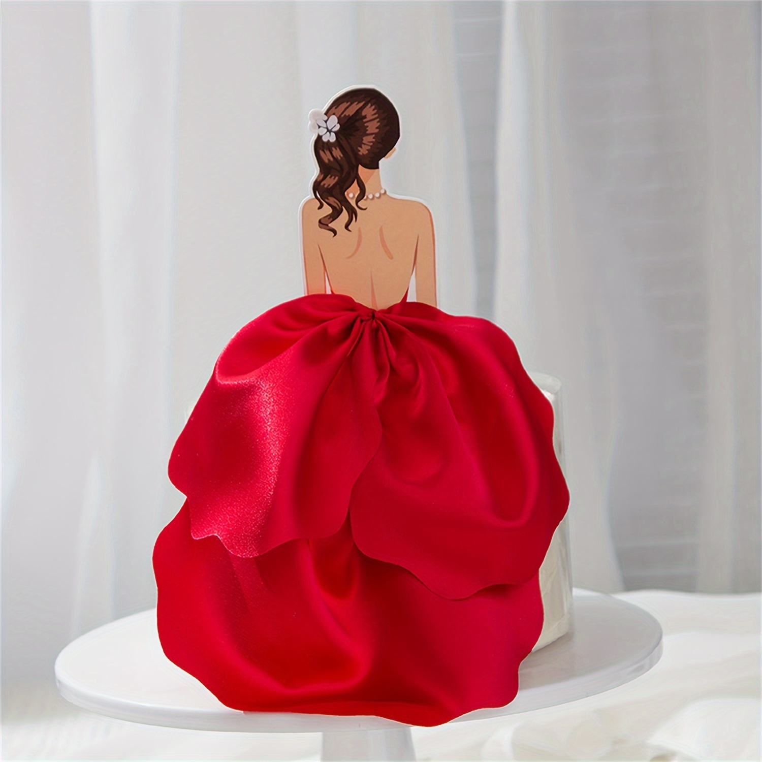 1pc elegant red tulle gown cake topper sophisticated bridal - Temu Oman