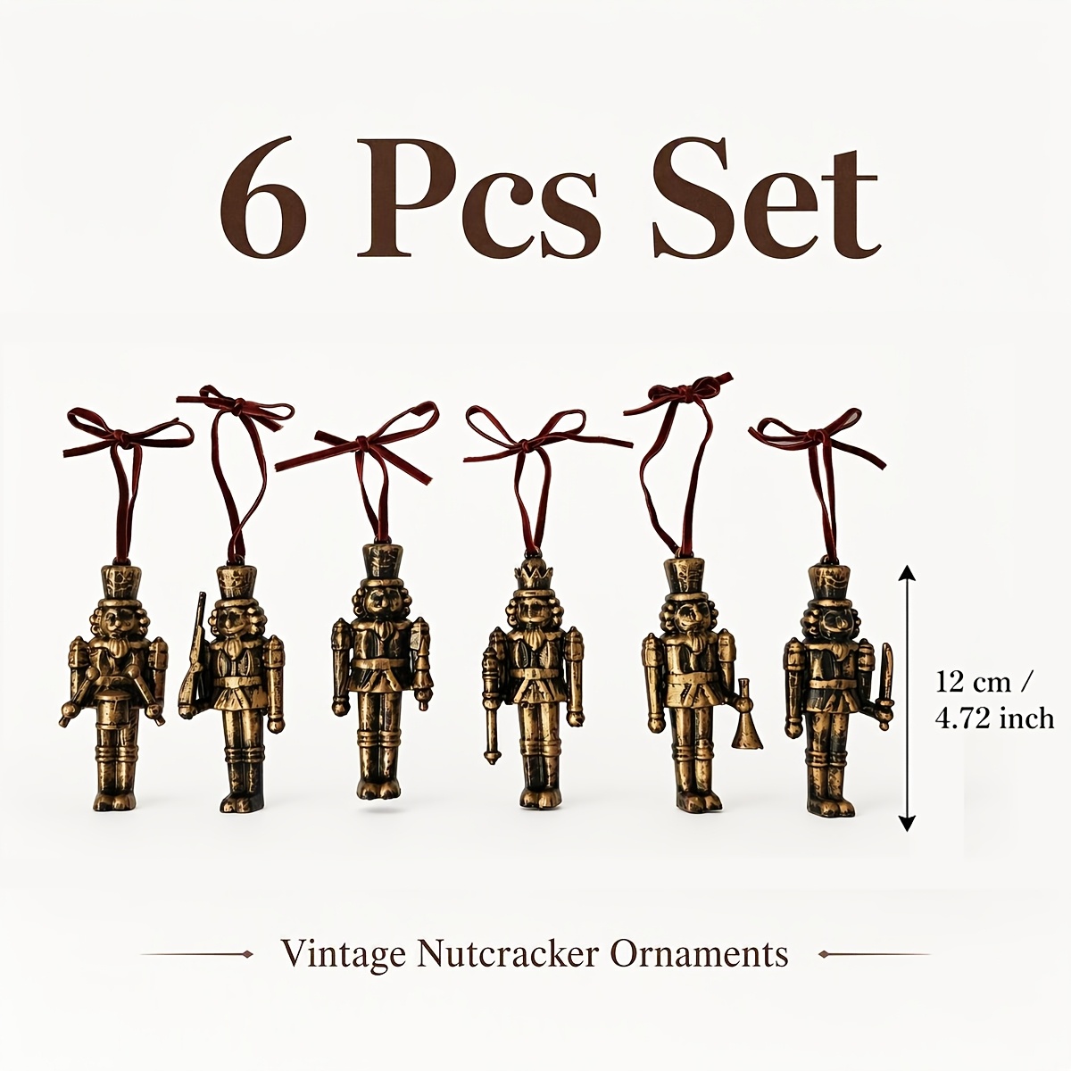 TEMU A Set Of 6 Different Styles Of Soldier Christmas Nutcracker Ornaments, Each 12cm / 4.72 Inches Tall, Featuring 6 Classic Designs, With Burgundy