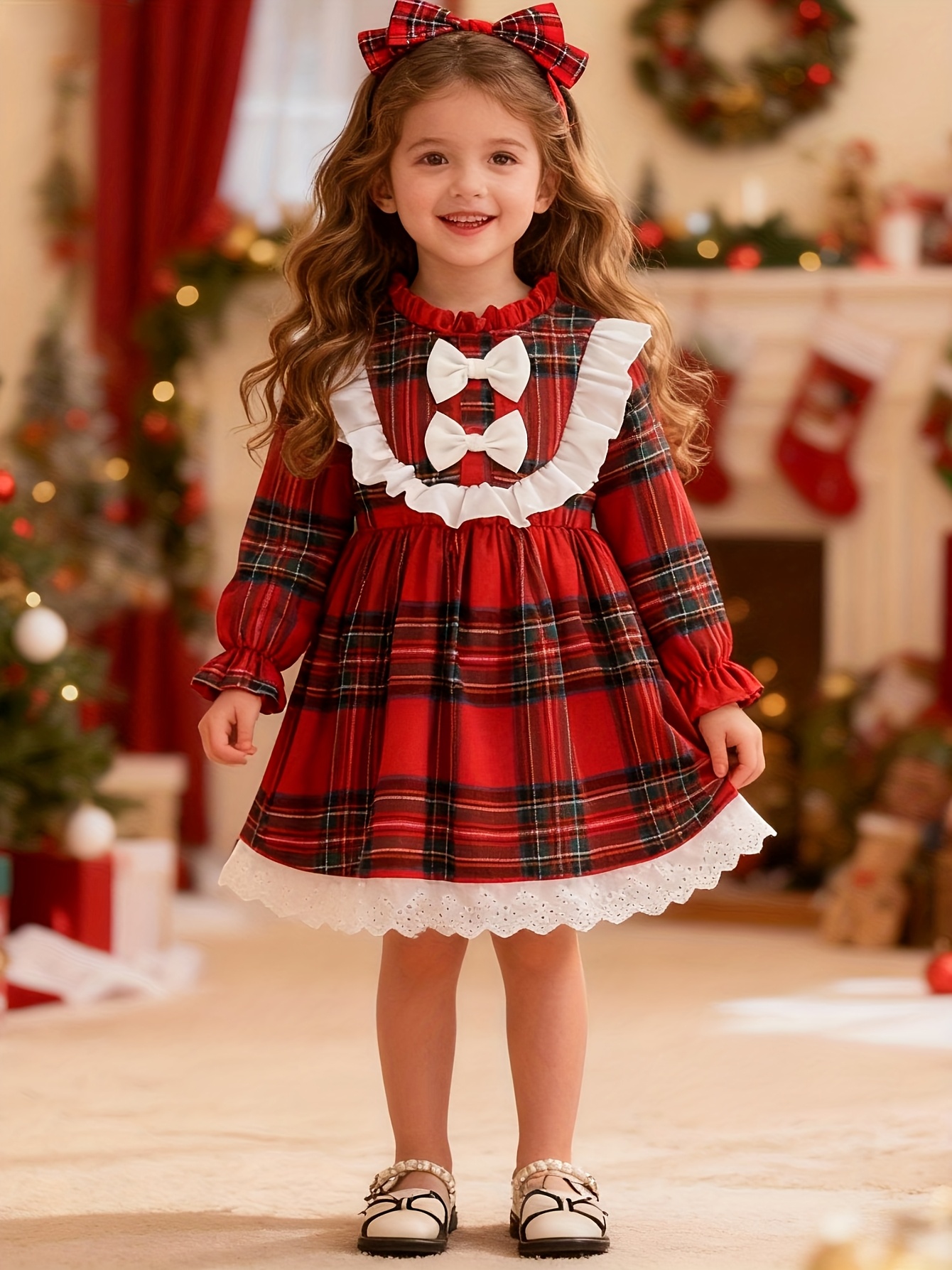 Plaid Holiday Baby Dress With Velvet Trim - Christmas & Thanksgiving Outfit For Infant & Toddler Girls