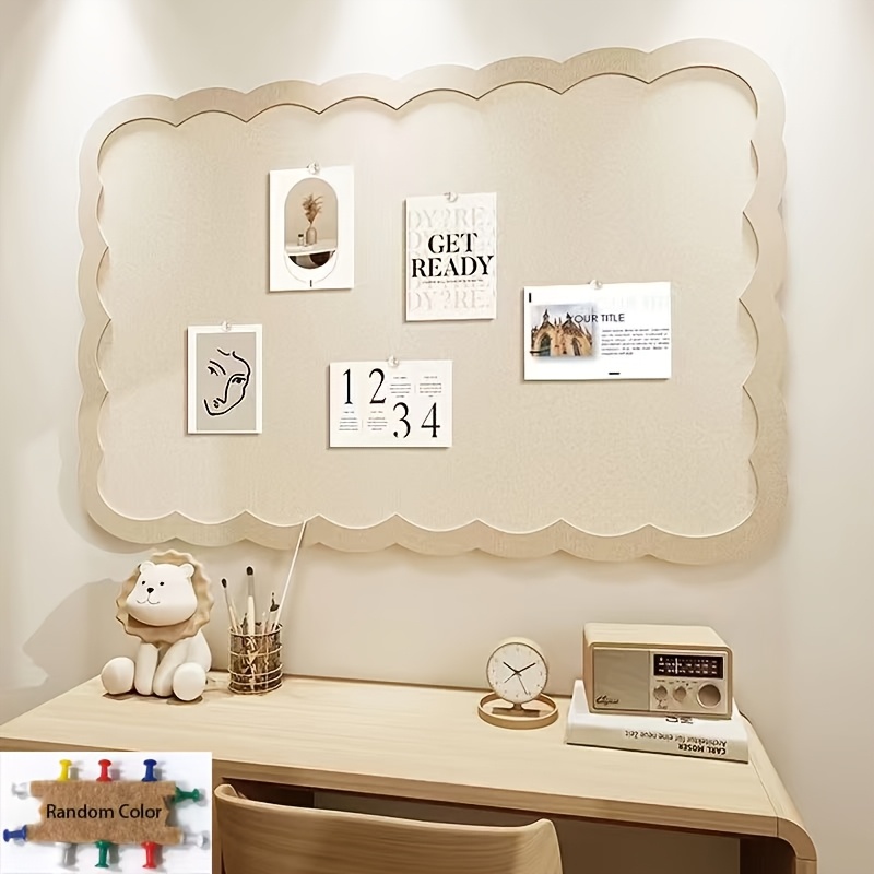 TEMU 1pc Self-adhesive Felt Bulletin Board Suitable For - No-drill Hanging Board With Adhesive Backing, Beige Modern Wall Decor For Photos, Display,