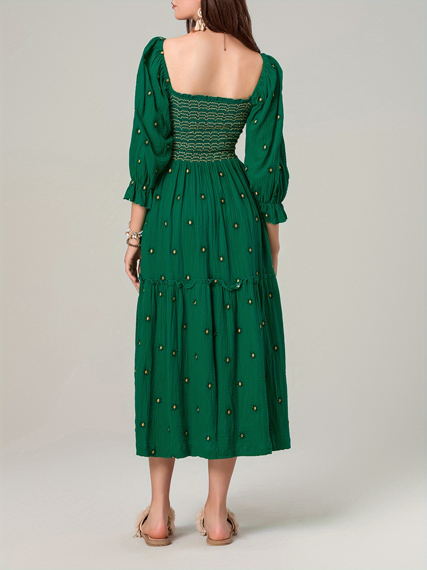 women maxi dress square neck long sleeves swing - Temu