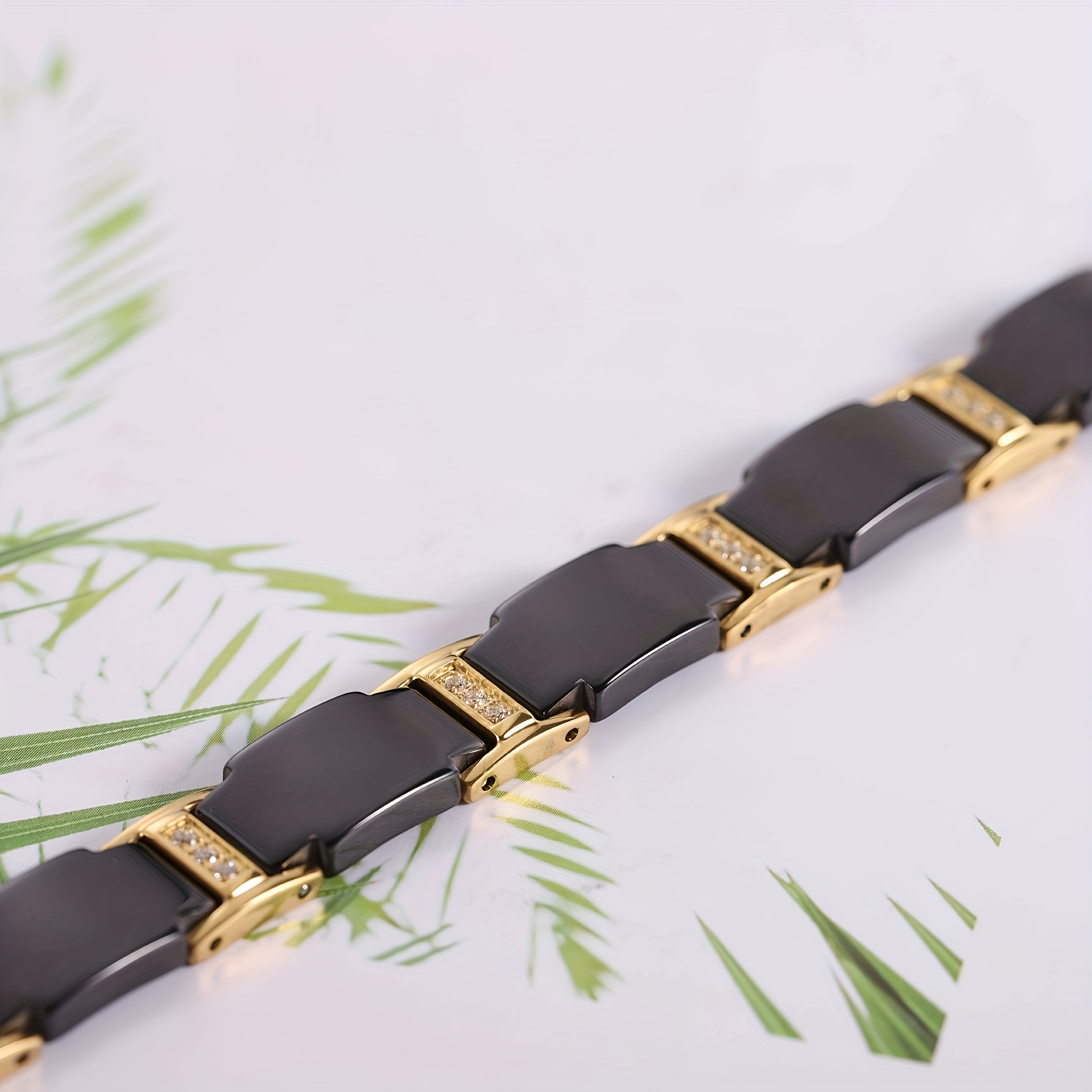 Men's Ceramic Inlaid Magnetite Bracelet, 18K Gold Plated