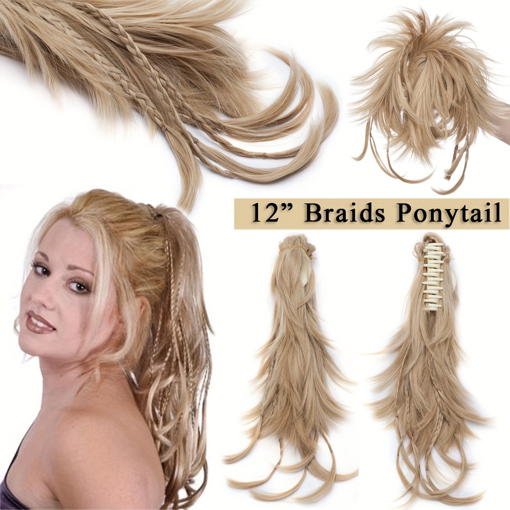 12 inch adjustable messy style ponytail clip on straight wig short extensions hair synthetic hairpiece details 0