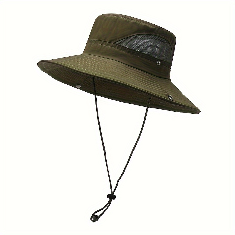 Army Green Sporty Sun Protection Hat, Men's 1pc Outdoor Big Brim and Sports Bucket Hat for Fishing,Temu