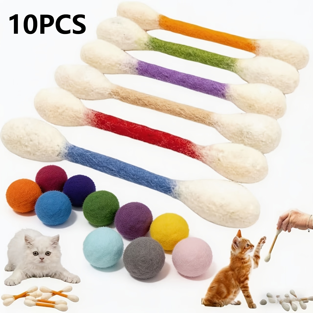 10pcs Random Cat Toys (interactive Wand And Self-play Ball), Suitable For Indoor Boredom, Durable Teething Rope, Large Interactive Kitten Kicking Game Enthusiast Gift Accessory, Random Color