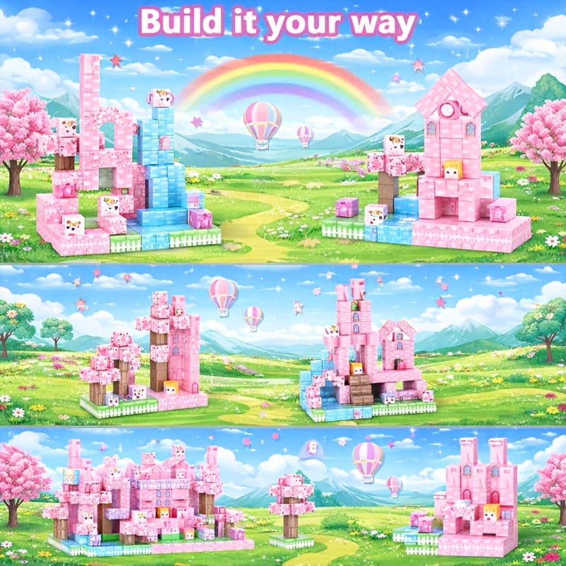200pcs Magnetic Building Blocks, Sakura Snow Castle Theme