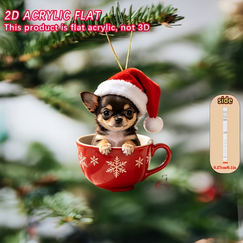 TEMU 2d Flat, 1pc Chihuahua Teacup Pendant - Hanging Ornament With Suitable For Christmas Tree Decorations, Car, Charms, Wallet Decorations,