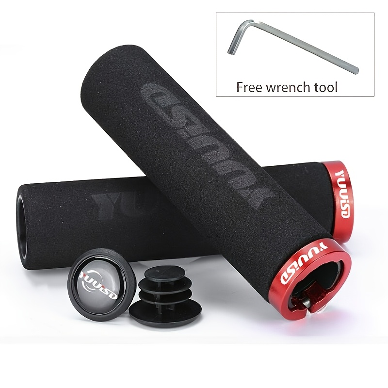 TEMU Un par de puños de manillar de bicicleta con hebillas de aleación de aluminio, tapones de manillar de bicicleta , puños de manillar de espuma