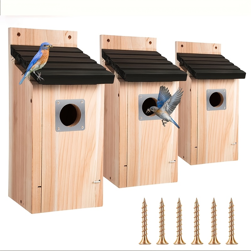 Image of A Set Of 3 Wooden Birdhouses Designed For Outdoor Spaces Like Gardens, Backyards, And Forests - This Birdhouse Kit Is Easy To Put And Is Ideal For Different Bird , Featuring A And