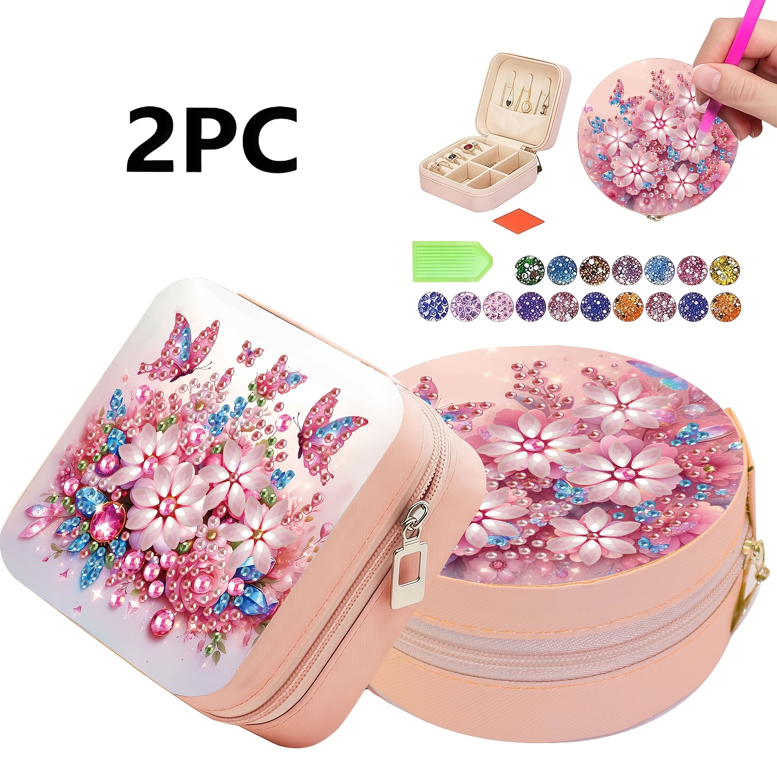 TEMU 2pcs Diamond Painting Kit Jewelry Box, Flower, , Dandelion Themed Patterns, Oil Canvas Material With Partial Mosaic Craft Embellishments, Ideal
