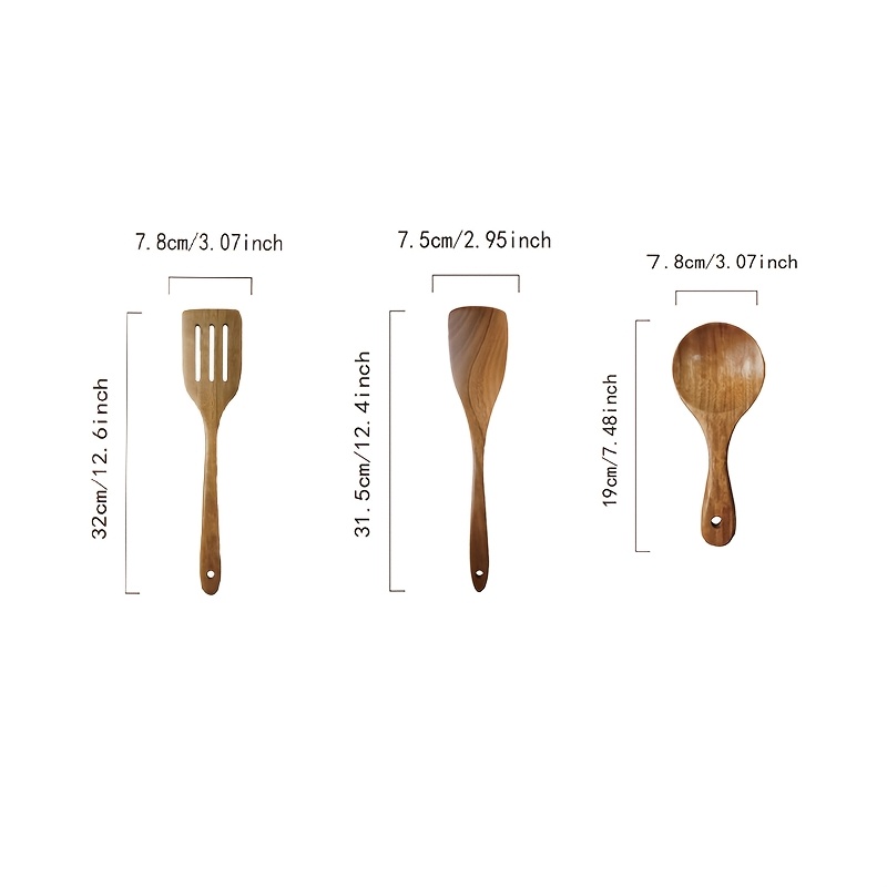 TEMU 3/5pcs Wooden Cutlery Set, Kitchen Wooden Shovel Set, Wooden Cooking Spoon, Strainer, Long Handled Soup Spoon, Stir Fry Shovel, Kitchen Utensil