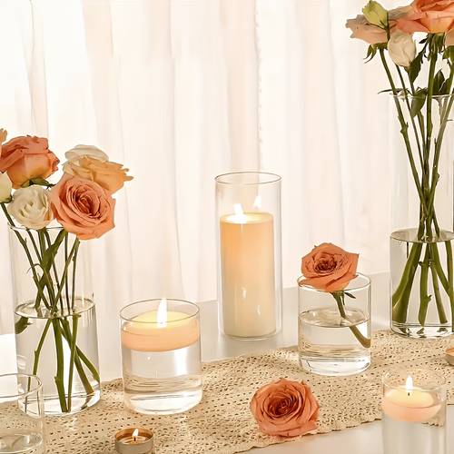 3 6 pack transparent glass cylinder vases floral clear glass vases high glass cylinder vases windproof glass candle holders small glass vases with floating candle holders for centerpiece decorations floating candle holders