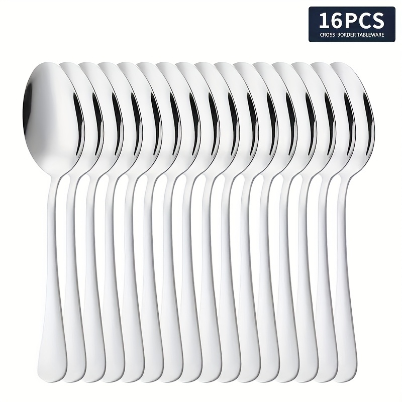 16pcs Heavy-duty 410 Stainless Steel Spoons - Thickened Soup Slotted & Non-slotted Scoop Spoons Suitable For Home, Restaurant, Camping, Picnic - & Hygienic Utensils
