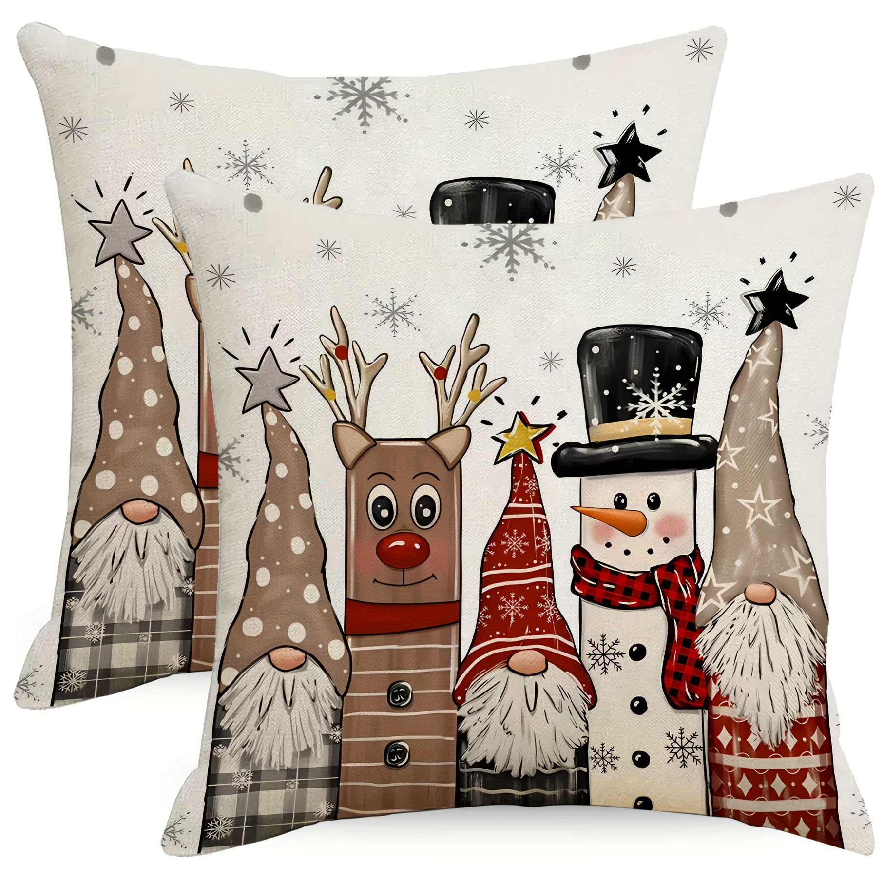 

2pcs Linen Christmas Pillowcase Simple Cartoon Santa Claus Deer Snowman Pillow Suitable For Indoor Furniture Holiday Sofa Cushion Pillow Cover Decoration Single-sided Printing Without Pillow 18in*18in