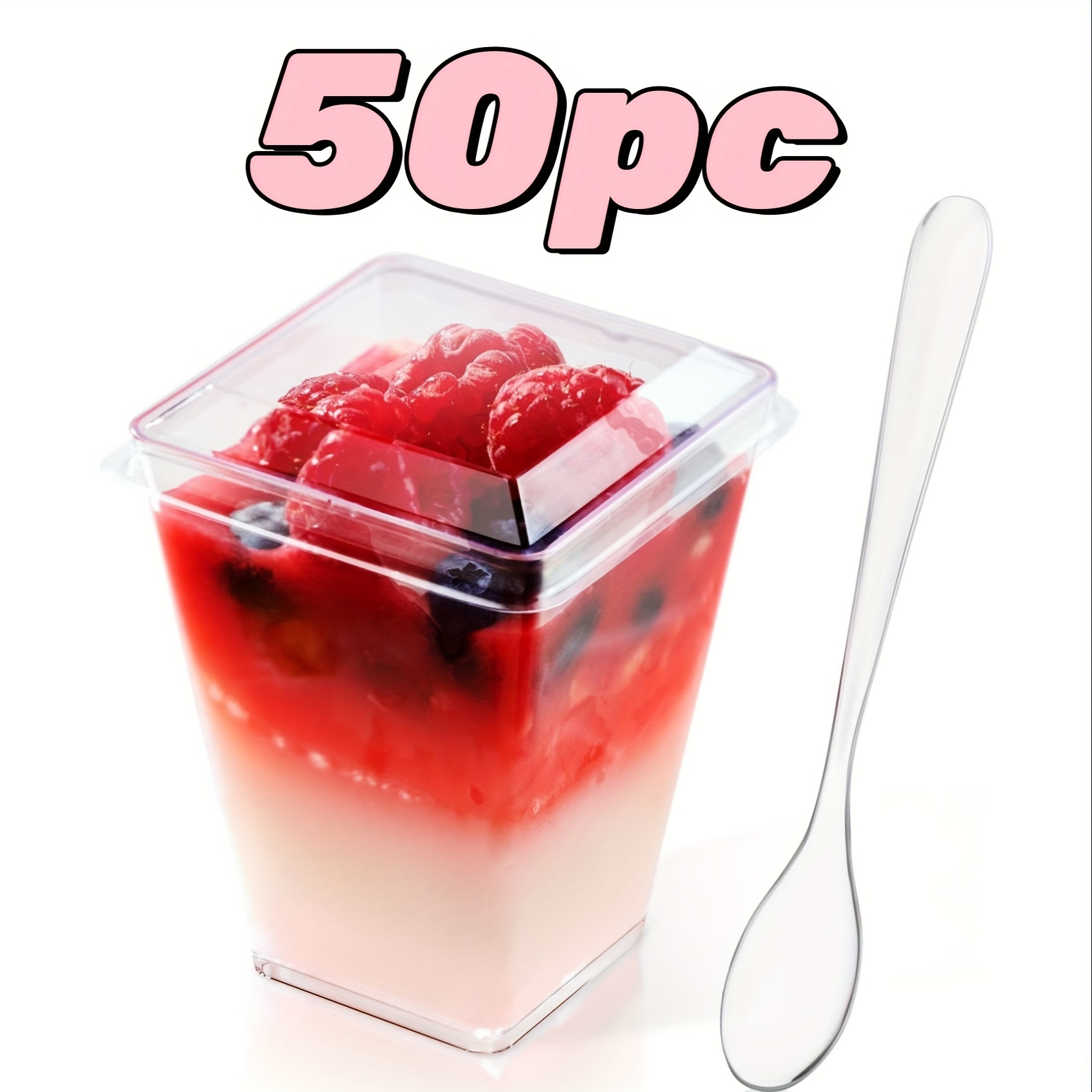 TEMU 50 Pack 5 Oz Plastic Dessert Cups With Lids And Spoons, Yogurt Parfait Cups With Lids Appetizer Cups For Party, Mini Dessert Cups With Spoons