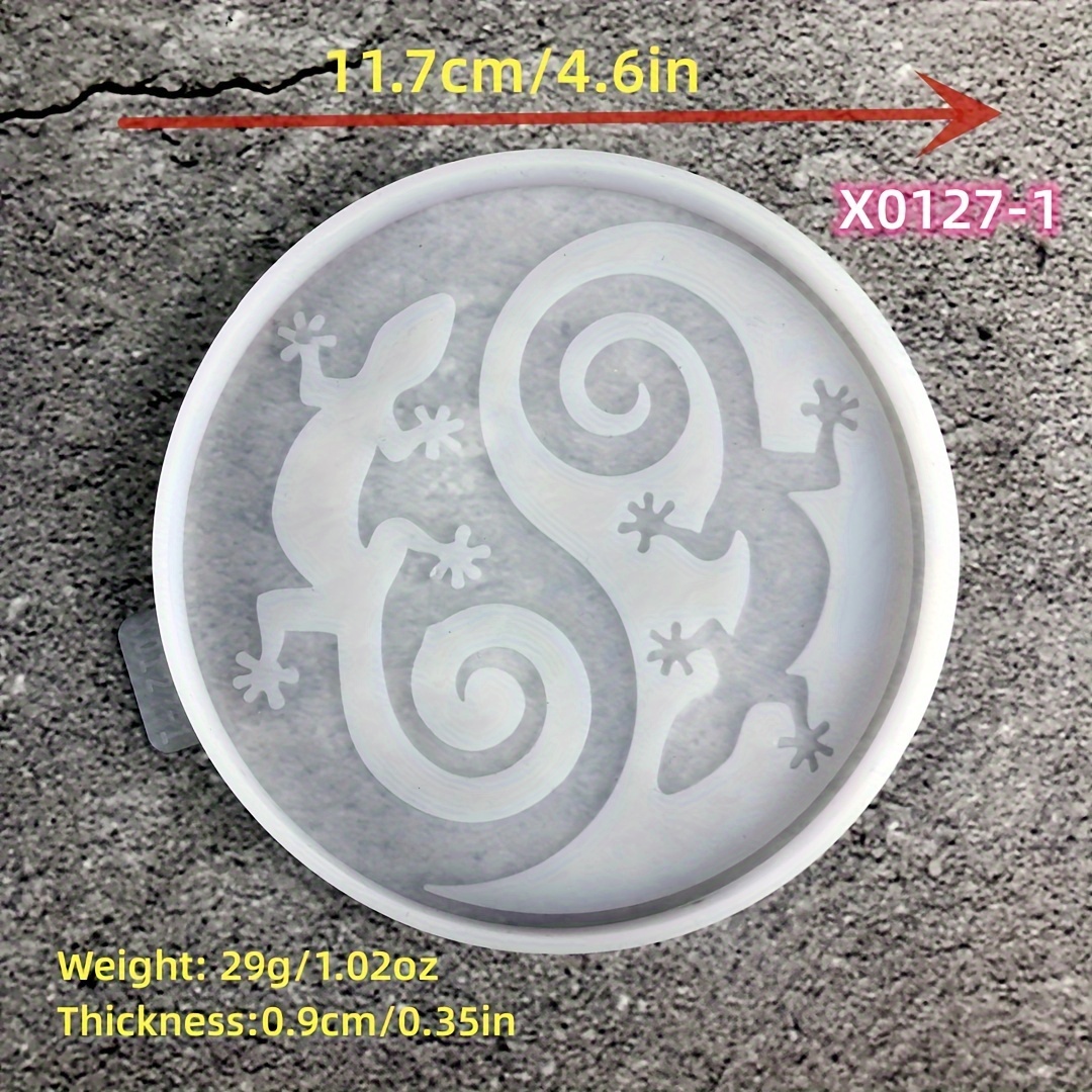 4.5 Inch Round Lizard Coaster Silicone Mold Handmade Desktop Decoration Yin Yang Lizard Shape Dining Table Coaster Coffee Coaster Pad Casting Mold Drip Glue Gypsum Epoxy Resin Silicone Mold