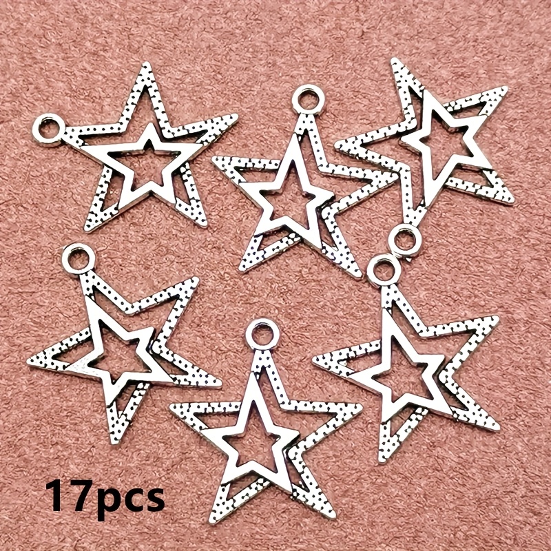 17pcs Star Charm Pendant Bohemian Style Jewelry Accessories, Handmade Making Bracelet, Necklace, Earring Accessories 20*22mm