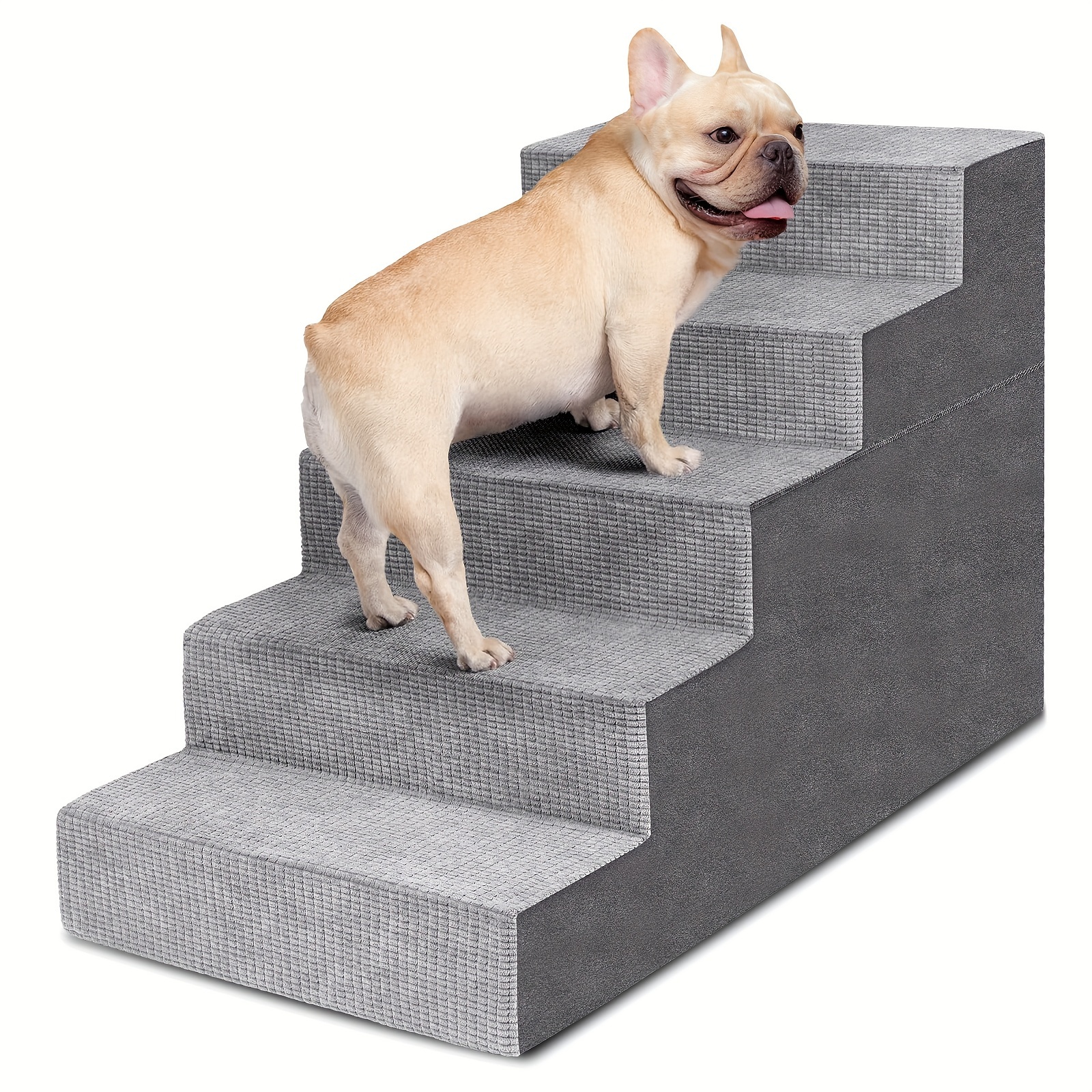 

Dog Stairs For Small Dogs, 5-step Dog Steps For High Bed And Couch, High-density Foam Pet Steps With Supporting Board, Non-slip Removable Washable Cover, Grey