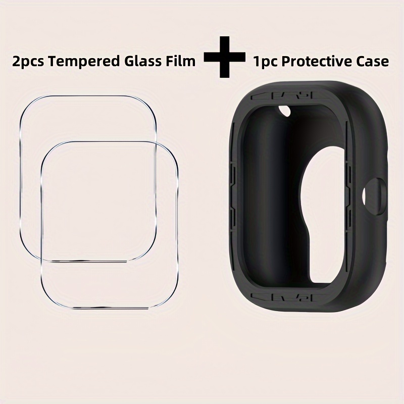 TEMU Watch Screen Tempered Glass Protector (2+1 Pack) Compatible For Redmi Watch 4 Protective Case Cover, Smartwatch Silicone Protective Case Cover
