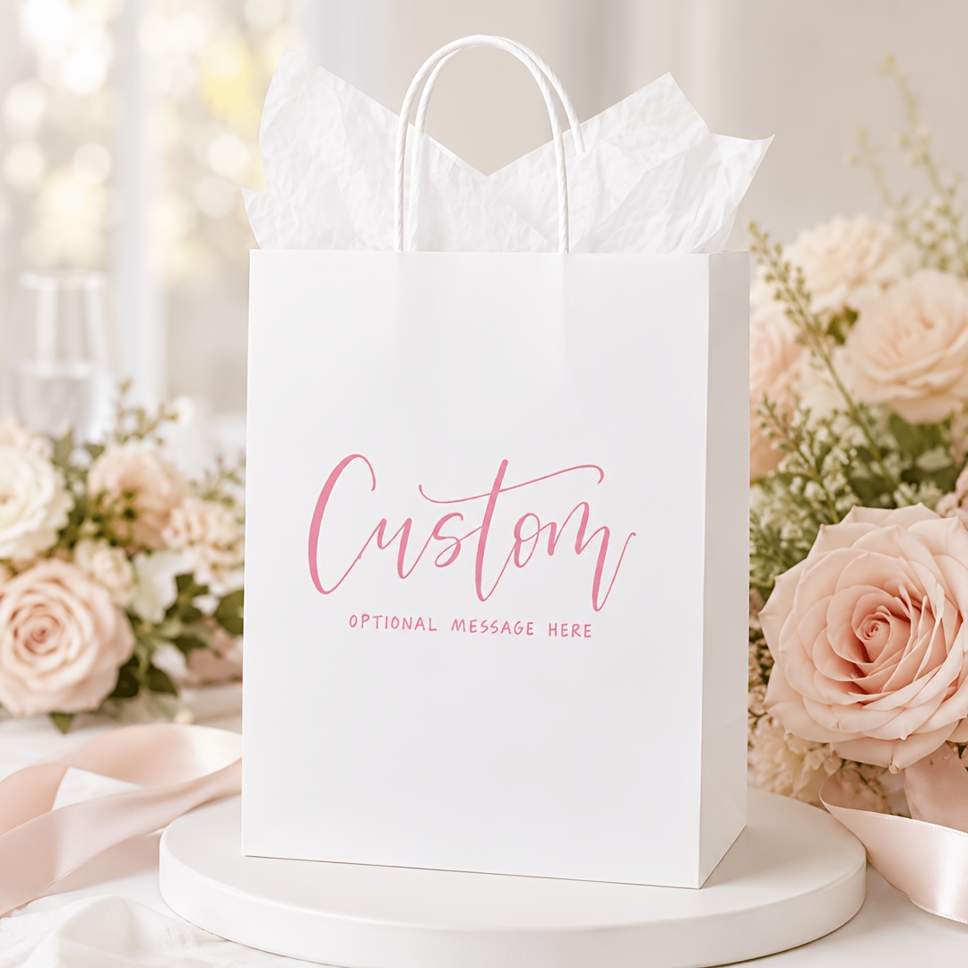 TEMU Paper Bags, Custom Printed Logo, Classic Solid , Suitable For Holiday Gifts, Wedding Favors, Retail And Outdoor Event Gift Packaging Supplies