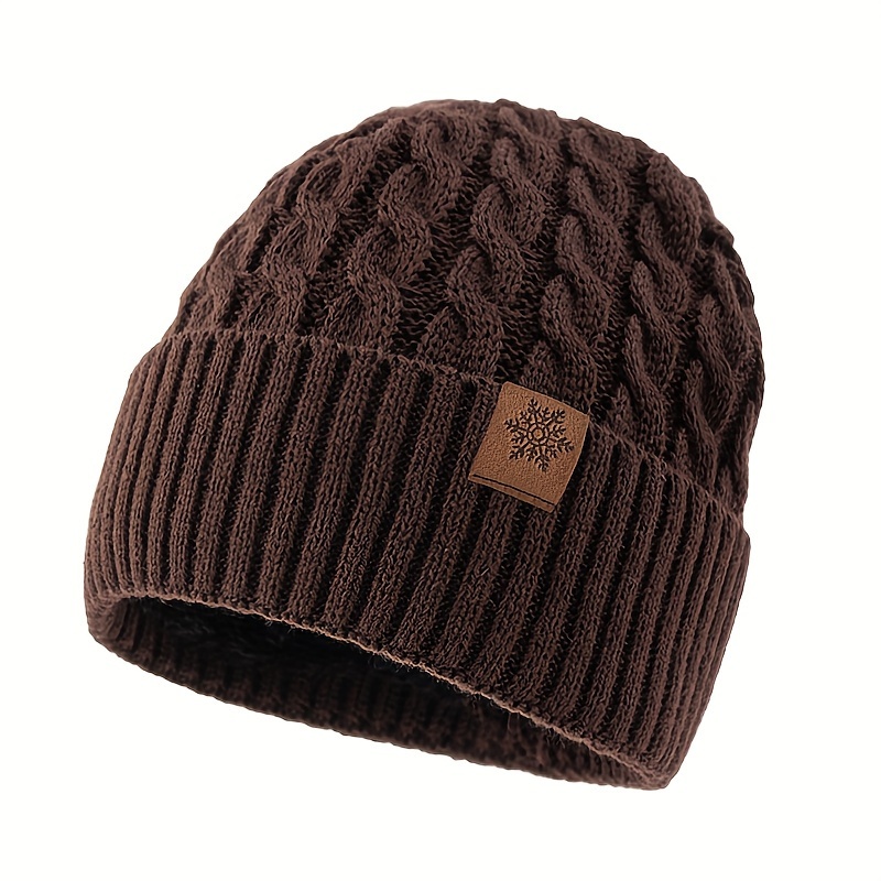 TEMU Snowflake Autumn Winter -lined Warm Knitted Beanie Thickened Ear Protection Hat For Outdoor Leisure Sports Cycling Skiing Windproof