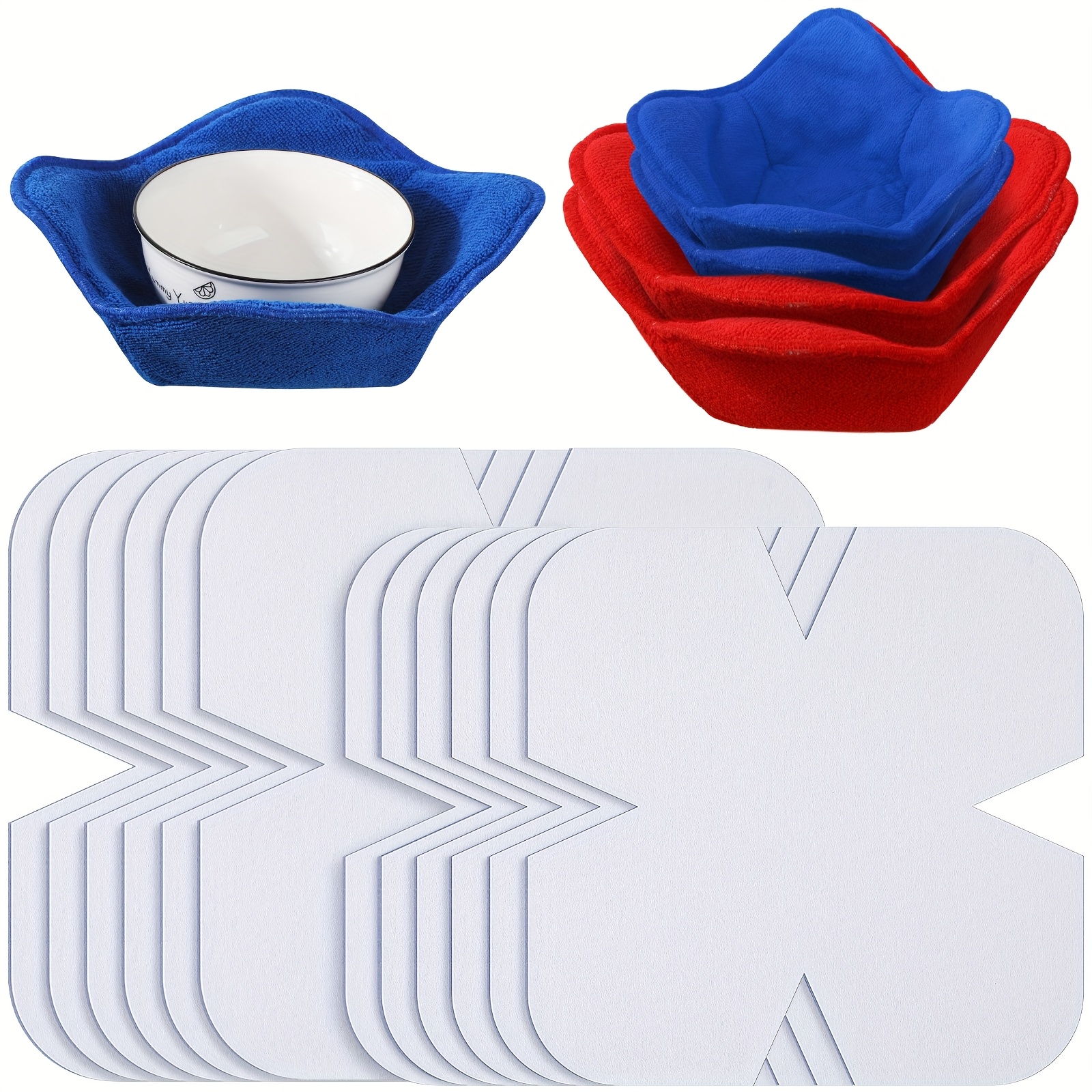 

12pcs Bowl Cozy Pre Cut Batting Wrap Batting Bowl Cozy Template Pattern Bowl Wrap Cut On Fold Template For Sewing Diy, 9.84 X 9.84 Inch, 7.8 X 7.8 Inch