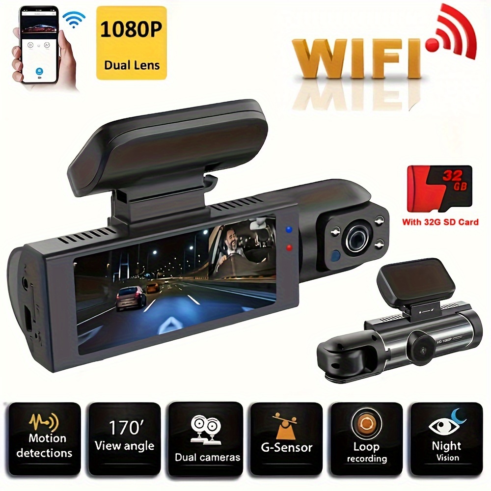 

Dash Cam Front Inside, Wifi Fhd 1080p Hd Dash Camera For Cars, Car Camera With App, Wifi Dash Cam With Night Vision, 24h Park Monitor, Loop Recording (with 32gb Card)