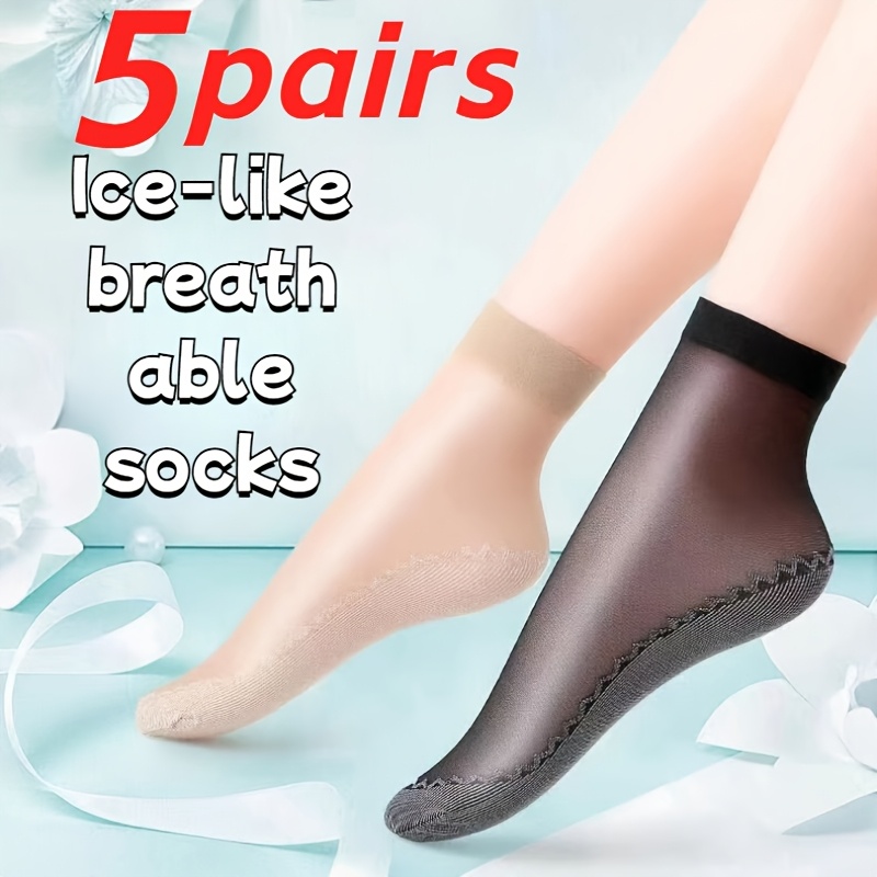 10 pairs of 5 pairs of ice-feeling breathable socks- stockings, Women's socks, spring, summer, autumn bottom, sweat-absorbent non-slip socks, flesh-colored anti-snagging Silky medium thin model