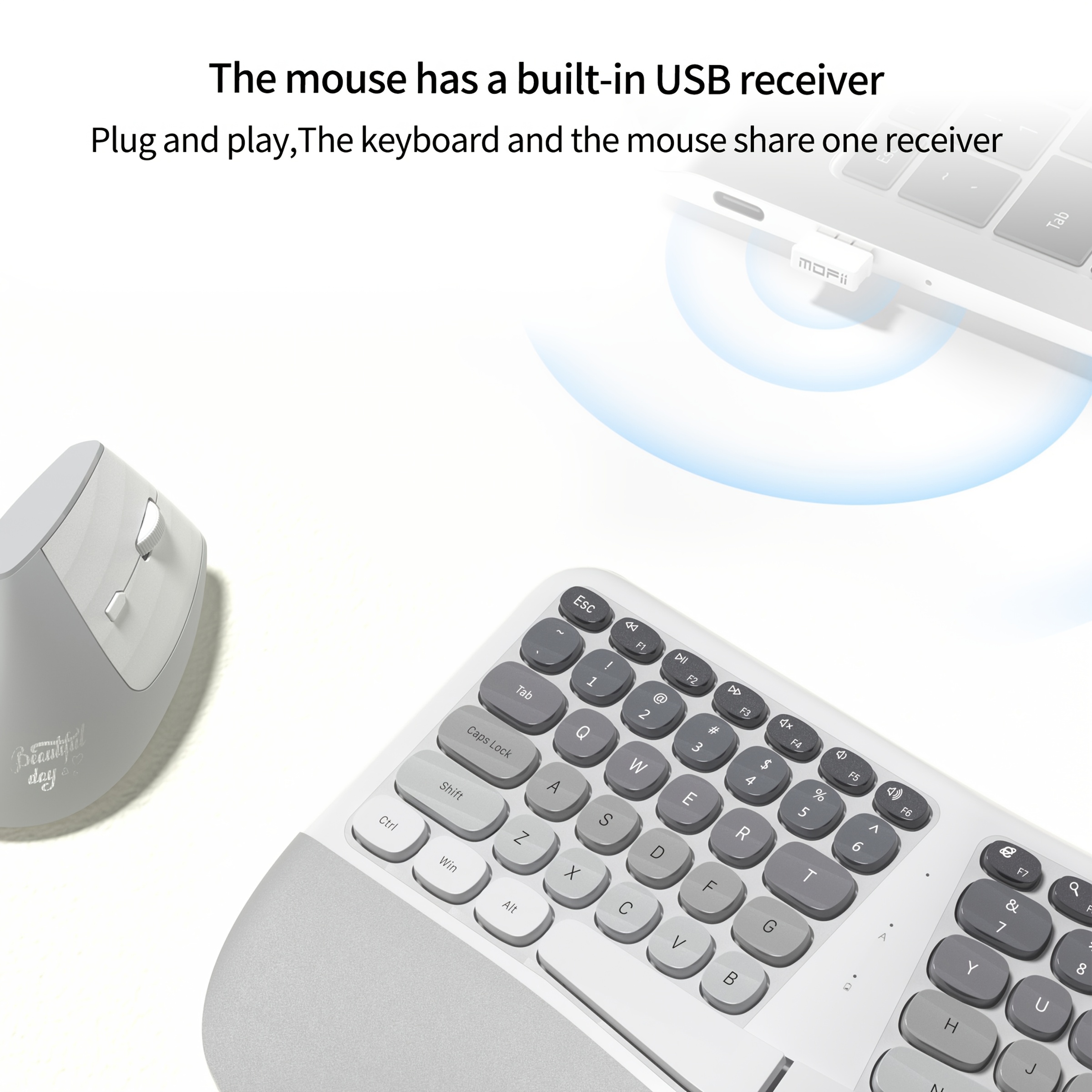 MOFII BOMI Wireless Keyboard And Mouse Combo 2.4G Stable Connection, Ergonomic Keyboard + Mouse, Suitable for Global Office/Home Scenarios, Bright Colors, Easy And Clear Design, Excellent Appearance And High Cost Performance