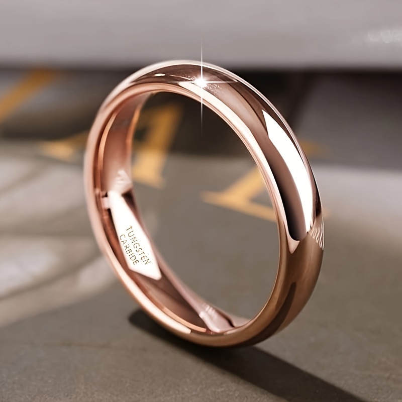 TEMU 1pc Panash Luxury Simple 4mm Steel Ring For Women And Men, Rose Golden Minimalist Engagement Wedding Band, Size 4-13, & Parties, Valentine's Day Gift, All Compatible, Wedding Rings For Couples