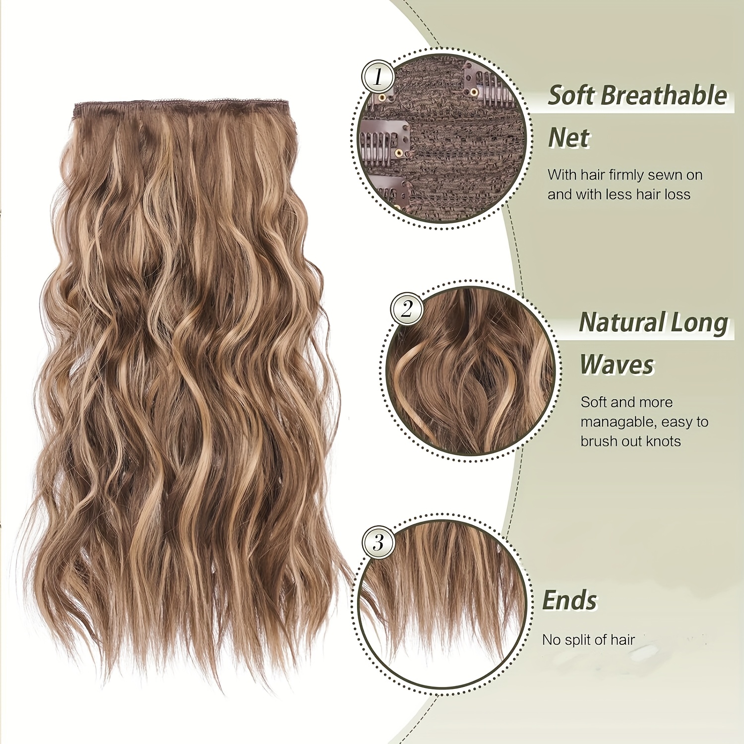   clip in hair extensions 4pcs long wavy thick hair piece highlighted   synthetic natural curly extension for women 16 inch details 0