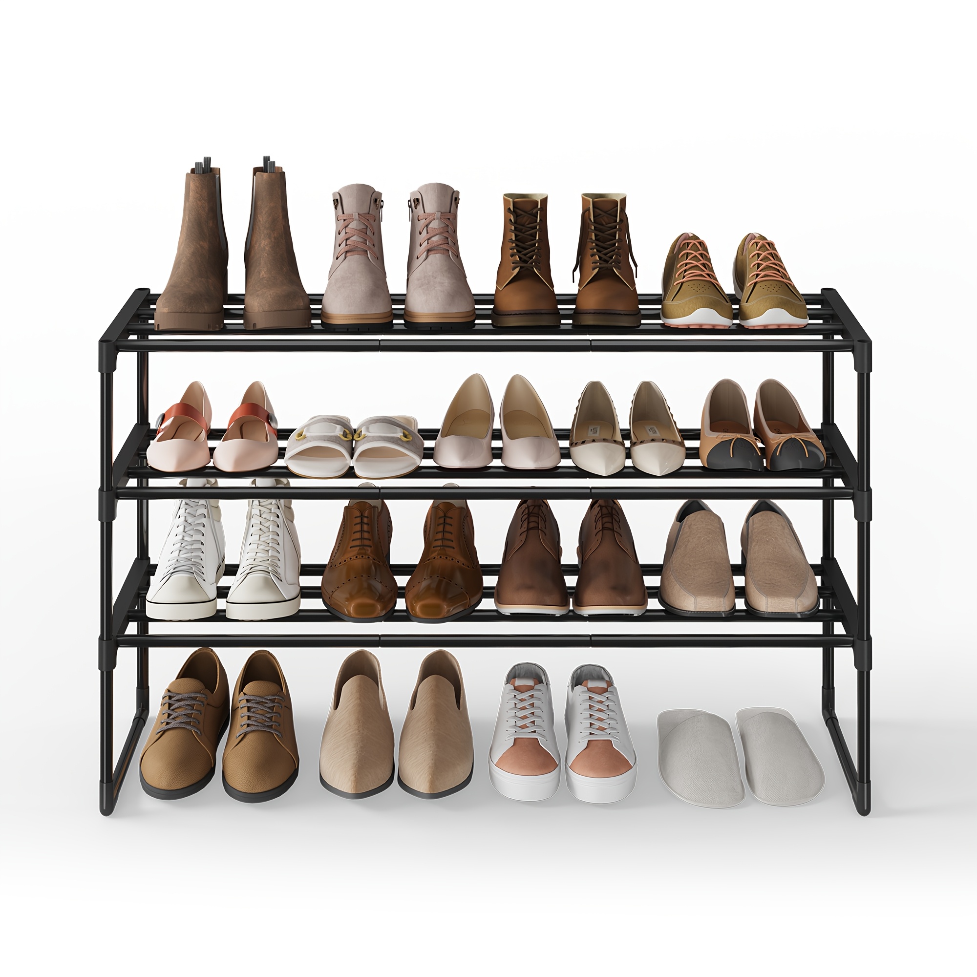 TEMU Estante de metal de 3 niveles para zapatos, organizador apilable para recibidor, diseño delgado que ahorra , montaje sin herramientas, gran